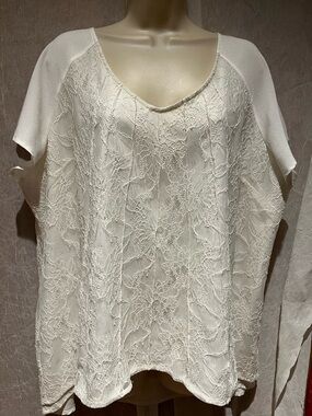 White Lace Overlay Short Sleeve Blouse